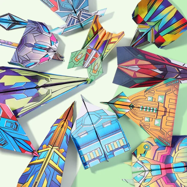 Paper Airplane Origami Gift Box, 12 Aircraft Models DIY Folding Craft Kit, Educational Handmade Set for Kids Boys Girls