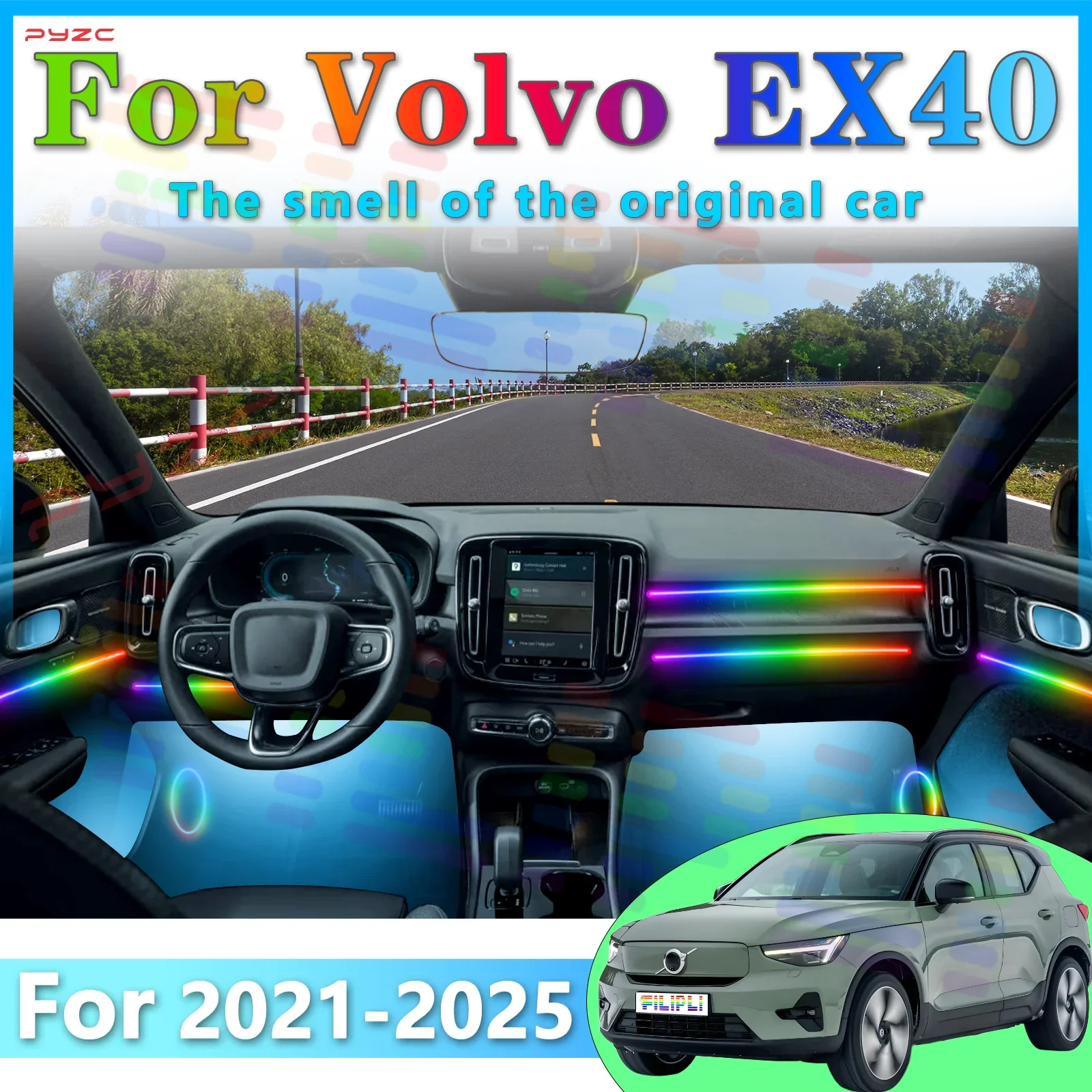 

For Volvo EX40 LED Atmosphere Light Strip 64Color with RGB Symphony and Varied Modes for a Great Drive