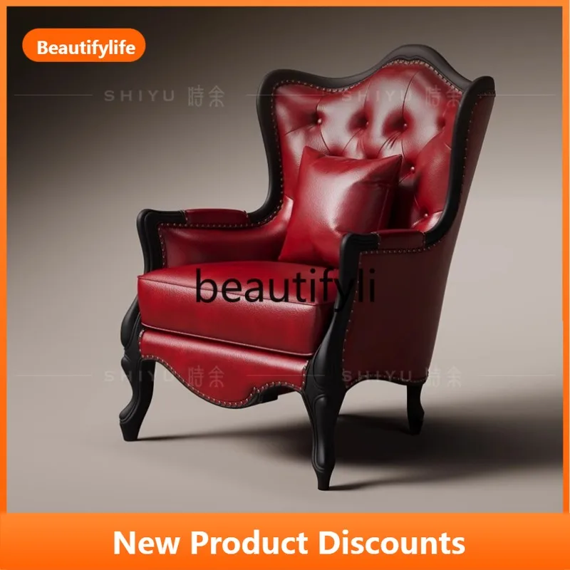 

American Style Solid Wood Sofa Straight Row Combination Living Room Vintage Genuine Leather White Oak Armchair High-end Sofa