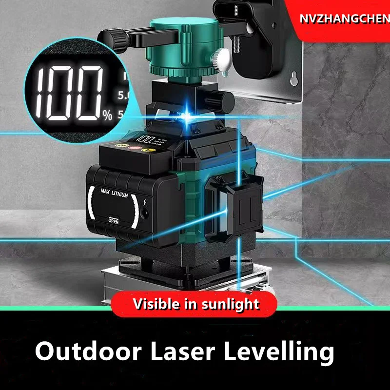 Niwelator laserowy 8/12/16 linii 3D/4D Super mocna, jasna wiązka światła Samopoziomujący, zdalny niwelator laserowy 360° Poziomy, pionowy, krzyżowy