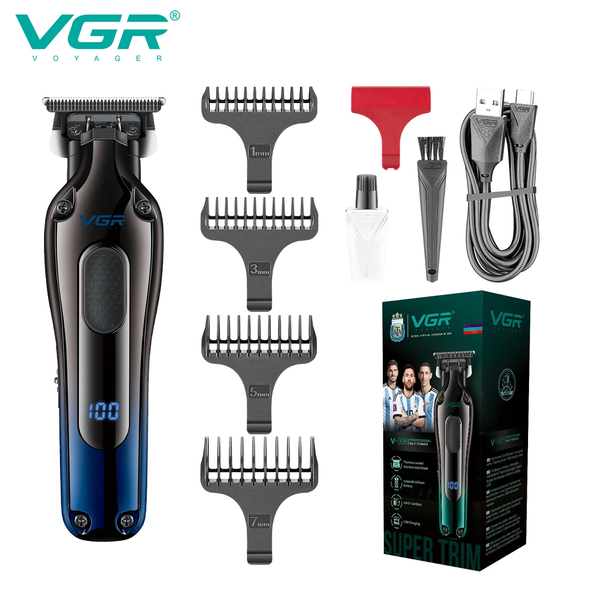 VGR New Design Men's Cordless Rechargeable Professional Hair Clipper Gradient Color Precision Carving Electric Push Clipper V998