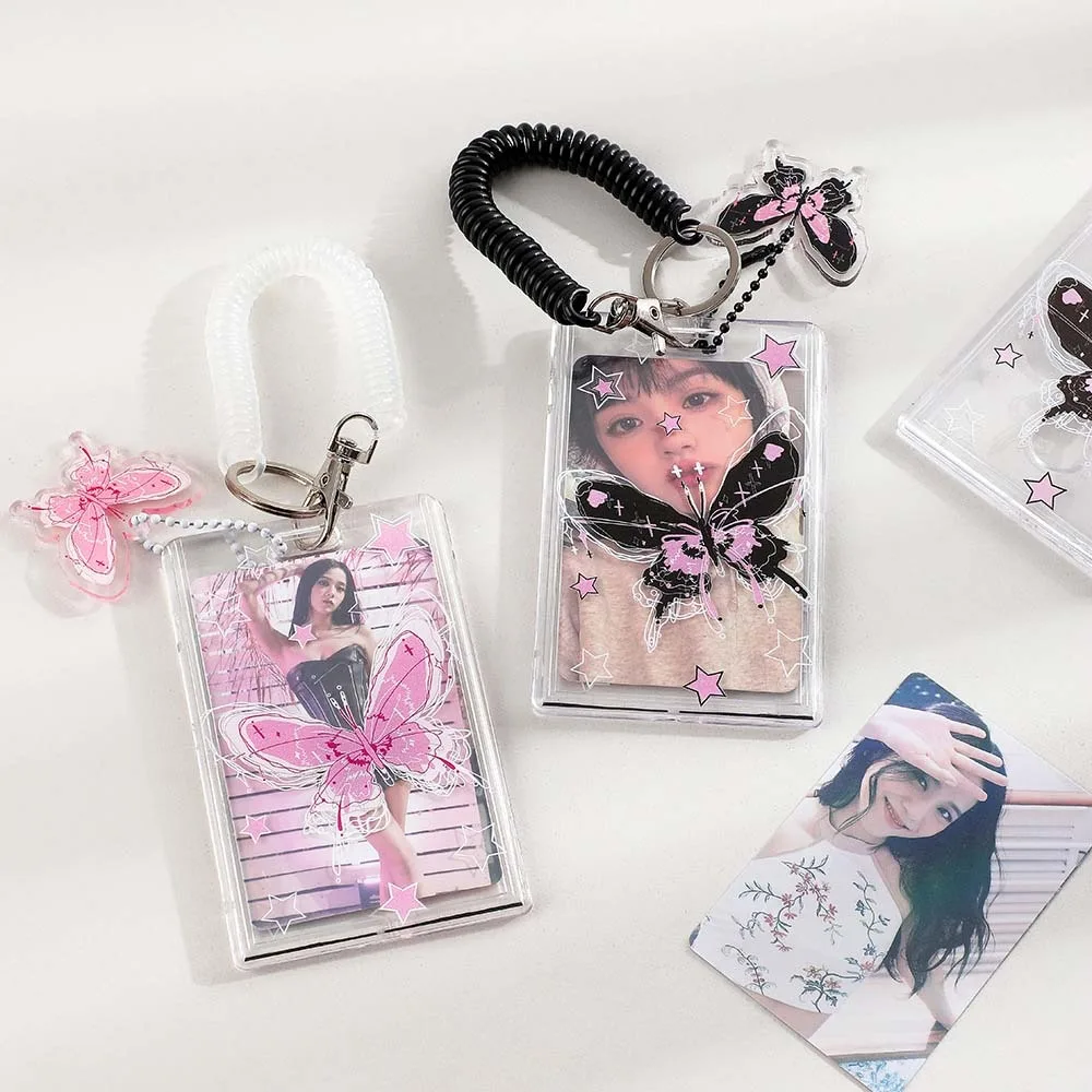 Card Sleeve Transparent Photocard Holder Korean Style ID Card Cover Transparent Card Cover Acrylic with Pendant