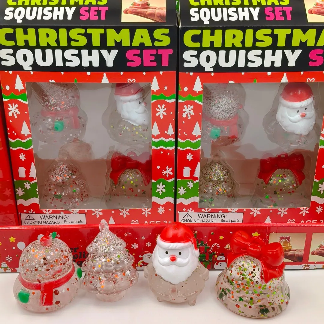 Slow Rising Squishy Christmas Santa Claus 4 Pack Maltose Squeeze Stress Relief Fidget Toy Set