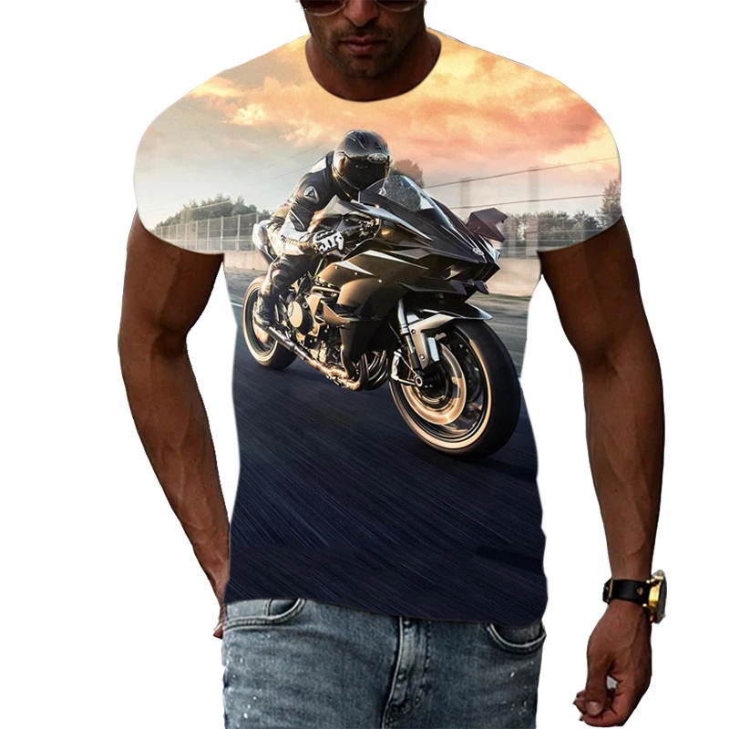 Summer Fashion New Men Motorcycle Graphic T Shirts Trend Personality Cool Style Locomotive Pattern 3D Print Tee Short Sleeve Top