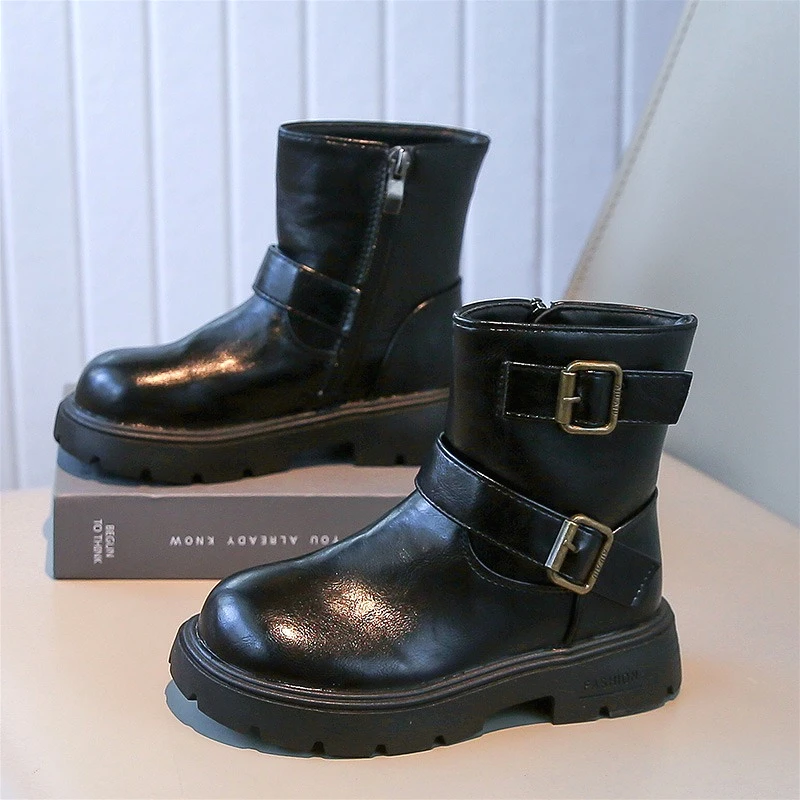 

Girls Fashion Ankle Boots Autumn Winter Plush Warm Non Slip Wear Resistant Kid Pu Leather Boot Luxury Classic Girls Casual Shoes