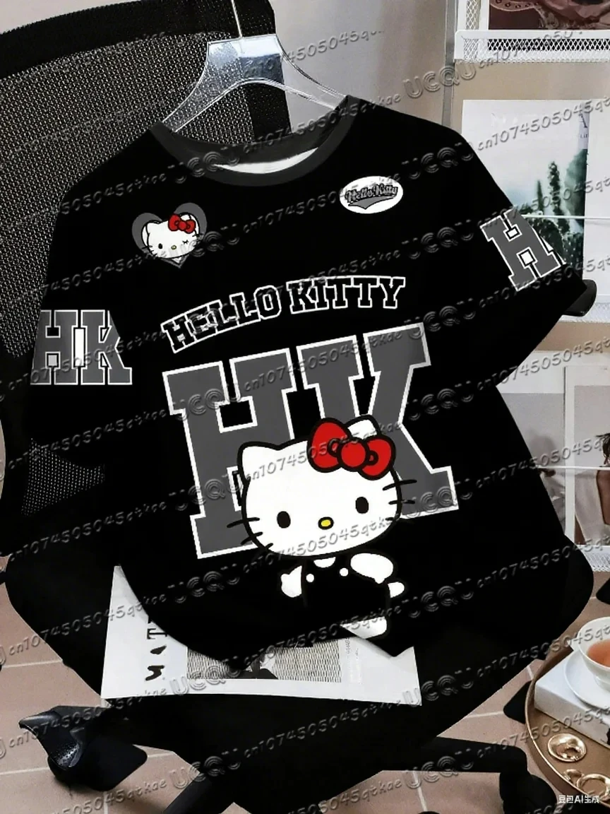 2026 verão masculino feminino em torno do pescoço casual cartoon hello kitty impressão 3d manga curta camisetas