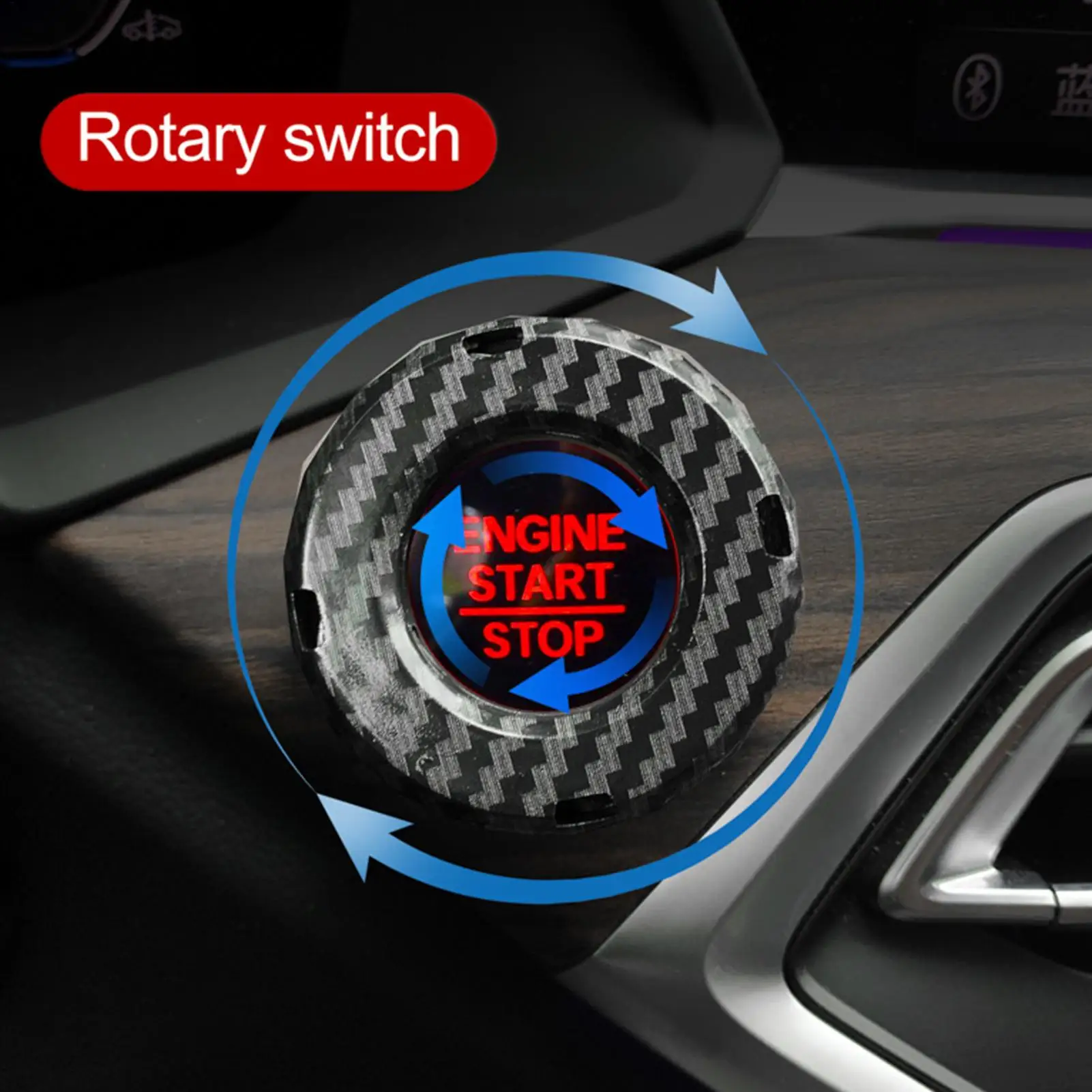Push Start Button Cover Carbon Fiber Protective Power Control Trim Push Start Button Ignition Protective Cover Stylish for Cars