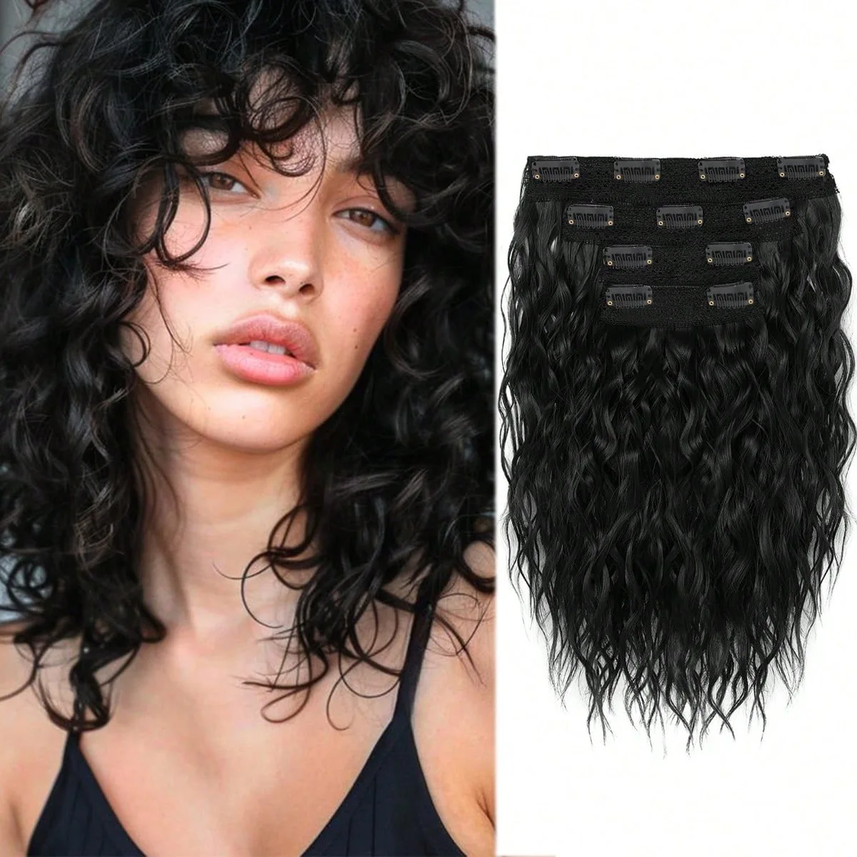 11 Inch High Temperature Fiber Water Wave Clip In Hair Extensions, Easy to Apply, Ideal for Parties, Office, Dates & Friend Gift