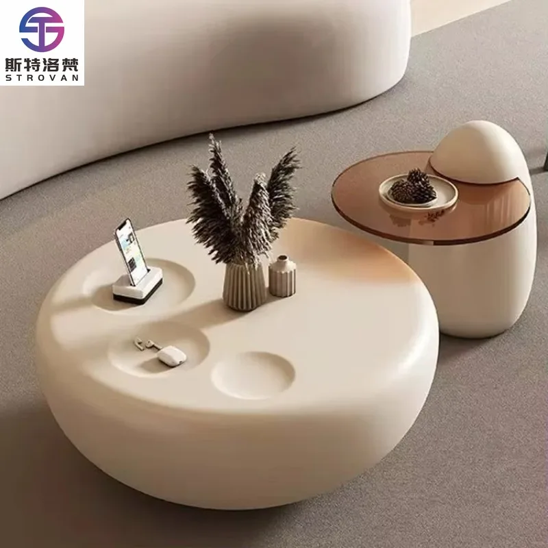 الحد الأدنى جولة تقسية الزجاج طاولة القهوة تخزين القط باو طاولة الشاي مجموعة لغرفة المعيشة