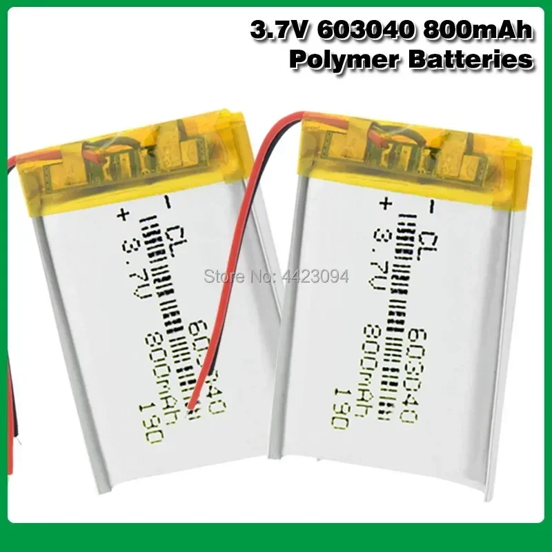 800mAh 3.7V 603040 Polymer Lithium Polymer Li-Po li ion rechargeable Battery For MP3 MP4 DVD Toy DIY Speaker Alarm Lipo cells