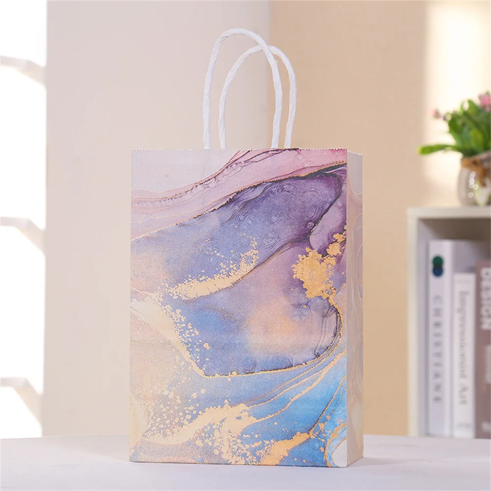 5Pcs Gift Bag Paper Bag Marble Design Handbag for Birthday Wedding Gift Party Decoration Packaging Supplies Handbag Diy Crafts