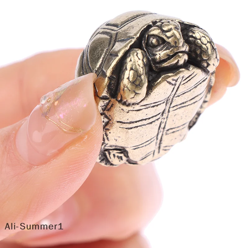 【E】Heavy Ball Shape Turtle Miniatures Figurines Antique Metal Brass Animal Tortoise Small Statue Home Table Tea Pet Ornament