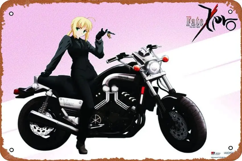 Fabric Fate/Zero Saber on Motorcycle Fate/Zero Poster Metal Sign Wall Decoration Garage Shop bar Living Room Wall Art tin Sign 8