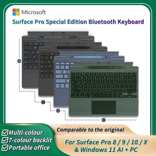 Imagen 1 del producto 2025 Nuevo teclado magnético Bluetooth Microsoft Surface Pro 8/9/X/10/11 con ranura para bolígrafo, panel táctil y teclado retroiluminado de 7 colores