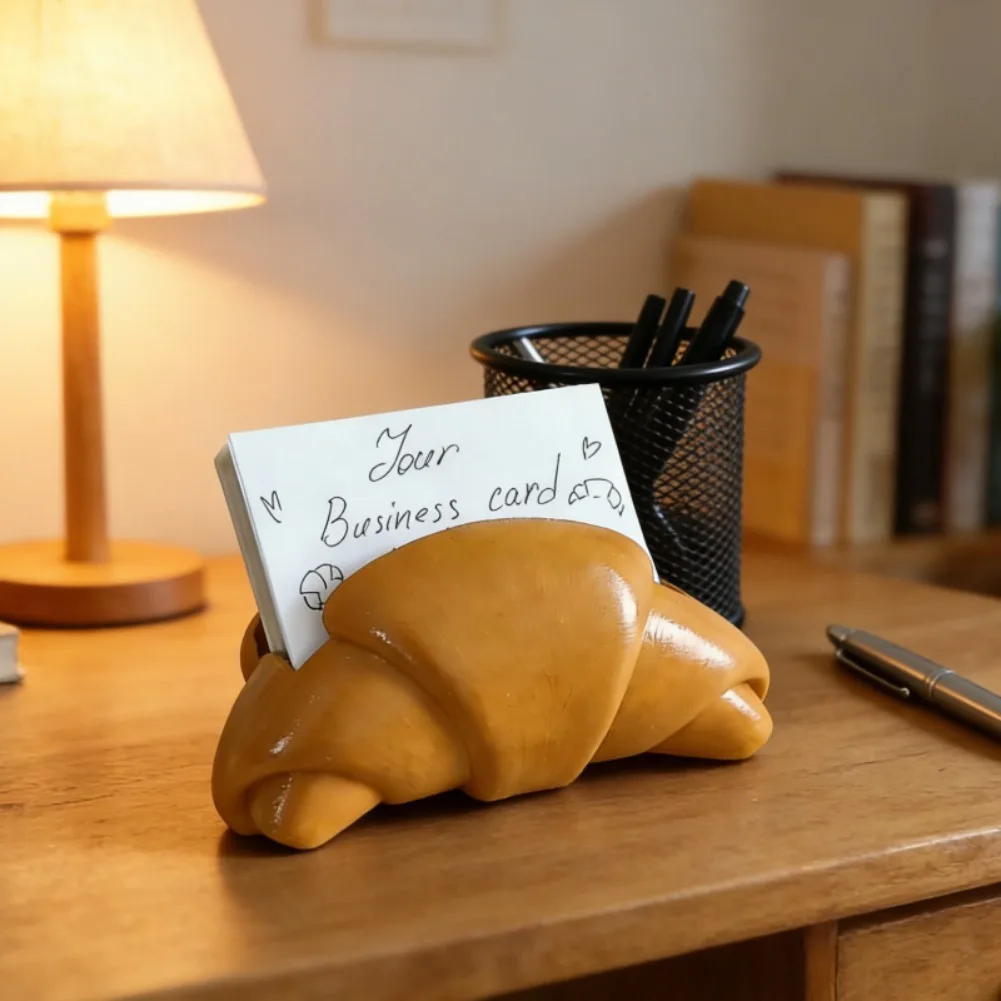 Korean Croissant Business Card Holder Cute Desktop Organizer Stand Durable Photocard Binder Office Studio Display Storage Box