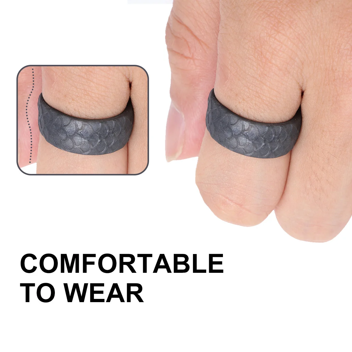 

1pc Silicone Ring For Outdoor Sports Waterproof Flexible Fishing Swimming Diving Exercise Anti-Slip Fish Scale Texture Gray