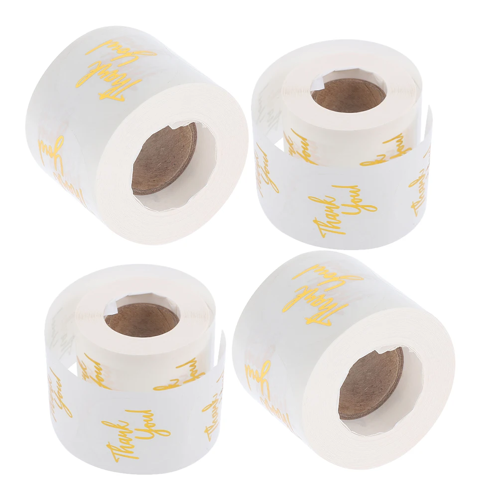 

4pcs 4 Rolls Transparent Gold Thank You Stickers Circle Labels Envelope Seals Baking Present Wrapping Round Gift Tags Business
