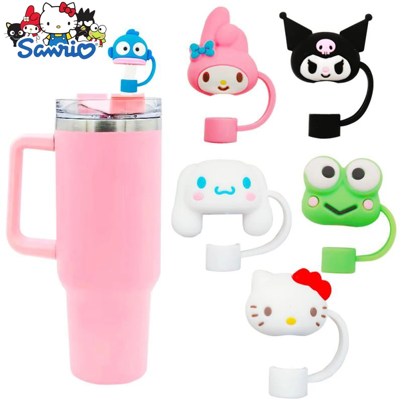 MINISO Sanrio Straw Cover Cap Hello Kitty Cinnamoroll Cute Cartoon Silicone Straw Plug Kuromi Straw Accessories Theme Party Prop