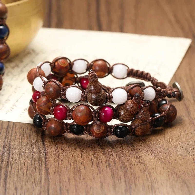 Handmade Bracelet for Men Women Tibetan Buddhism Buddha Wood Lucky Meditation Prayer 8mm Natural Stone Beads Jewelry