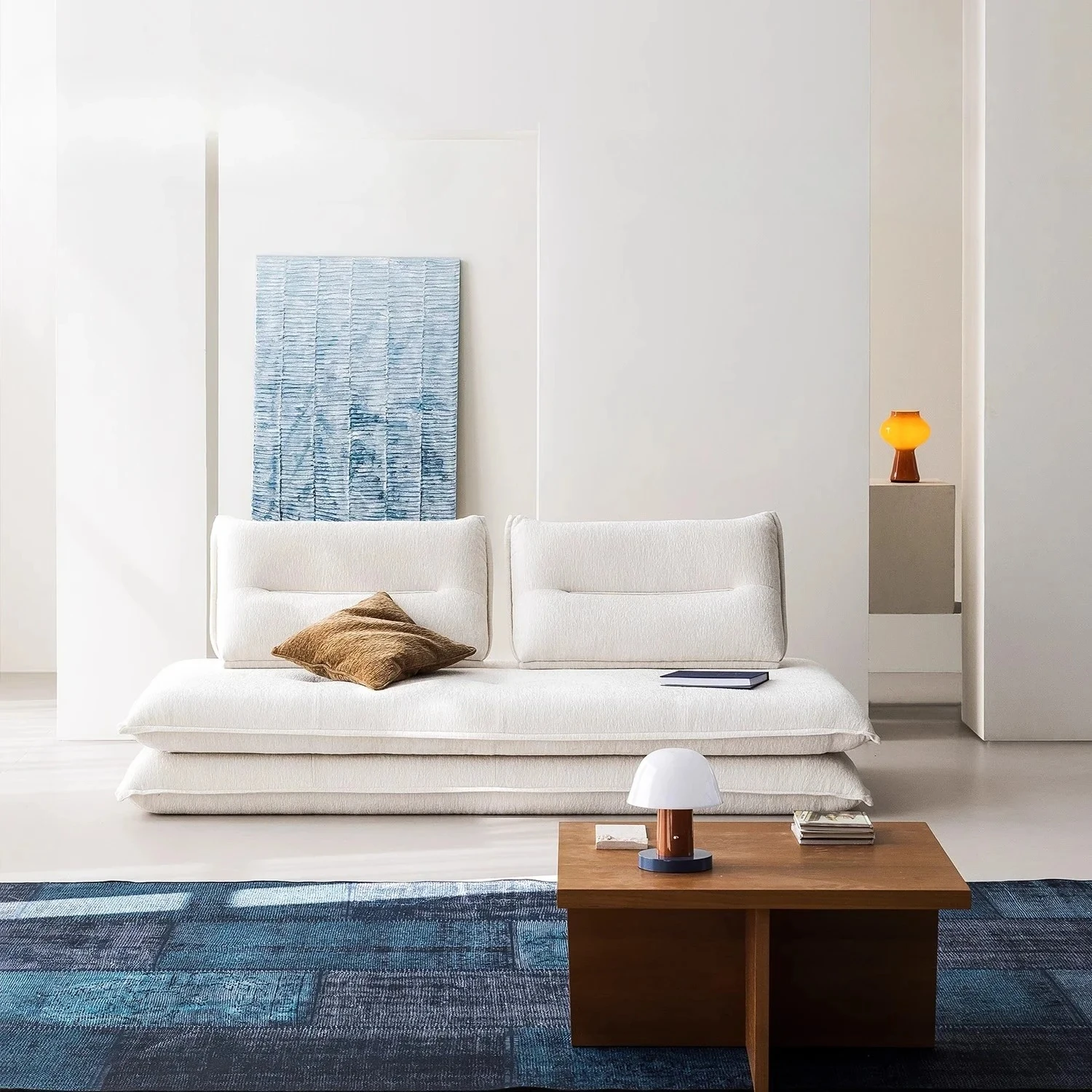 

Sleeping, lying down, removable and washable living room household dual-purpose three-person single fabric sofa bed