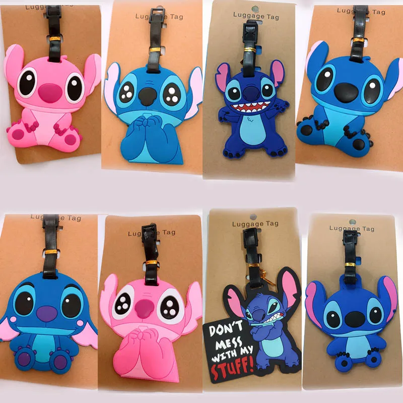 Disney-etiqueta de equipaje de Gel de sílice, Lilo & Stitch accesorios de viaje, soporte para identificación de maleta, etiqueta de embarque portátil