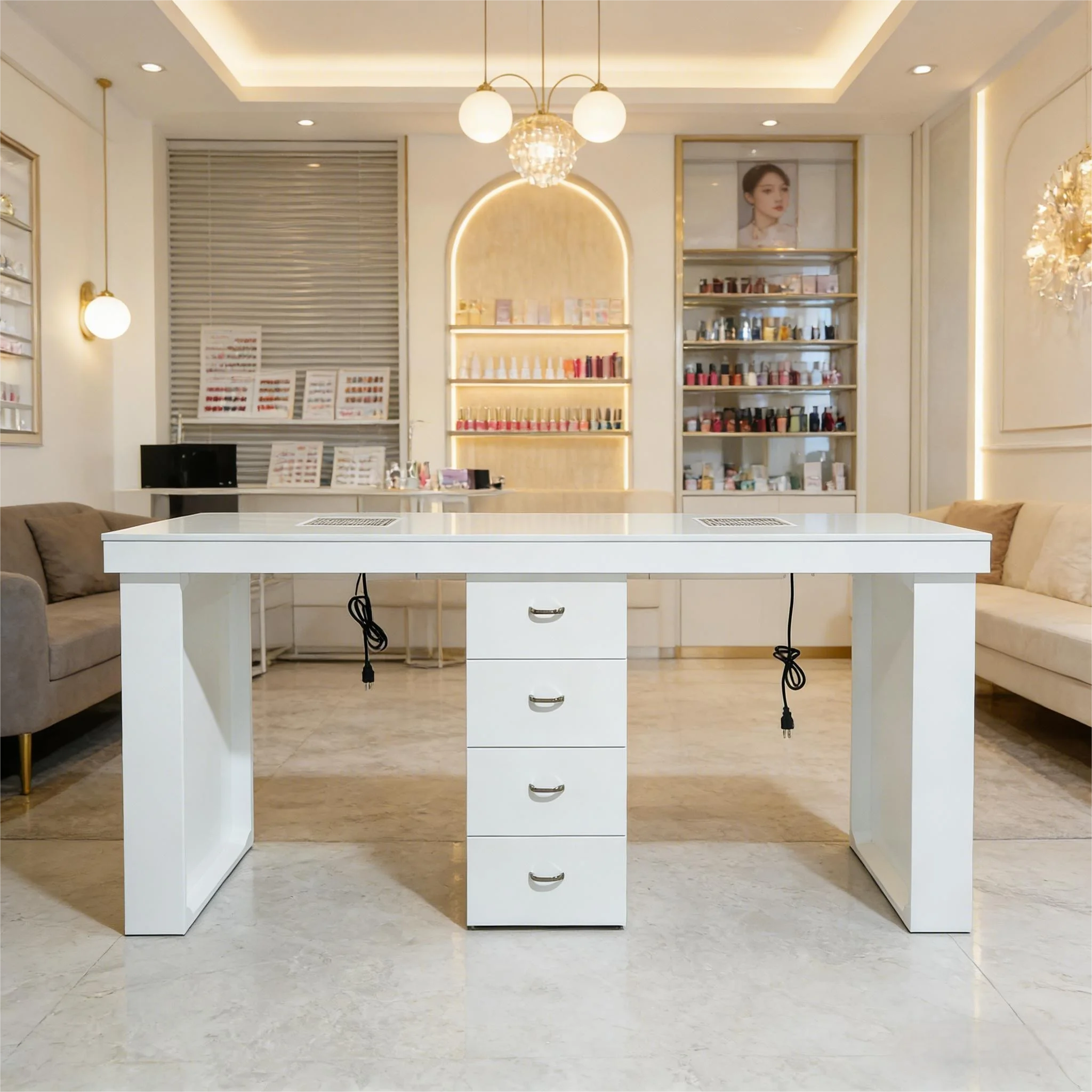 Commercial Modern Nail Desk Multi-Functional Salon Manicure Nail Table Spa Set with Marble Top Durable Design