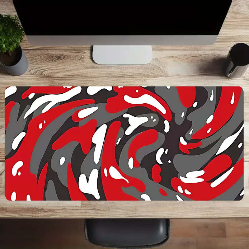 1pc Red Abstract Texture Swirl gaming mousepad, 2mm thick computer keyboard mat, 31.49 x 11.81inch, natural rubber non-slip offi