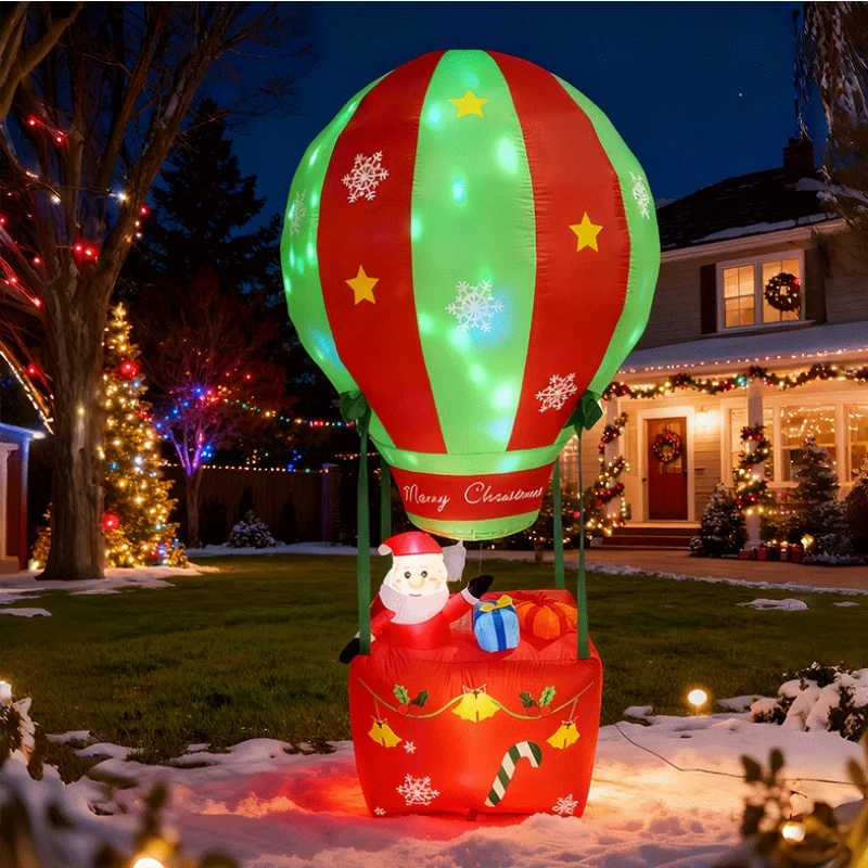 2.1M Christmas Inflatable Santa Claus Riding Hot Air Balloon with Gift Packing Outdoor Yard Garden Xmas Party Decoration Props