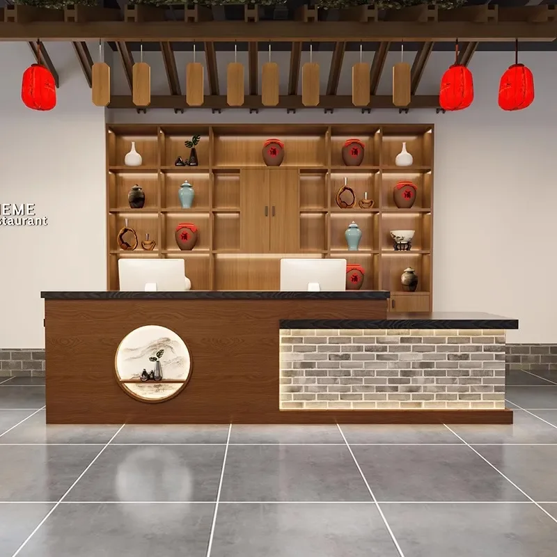 Retro Reception Desk for Hotel B&B Teahouse Bar Hot Pot Shop Foot Bath Store Company Front Office Counter Checkout Table