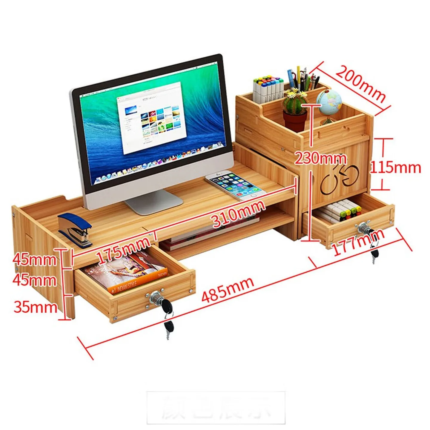 Monitor Stand Riser Thick Board Cherry Wood Style Desktop Computer Shelf Keyboard Storage Organizer for Office Home 모니터 받침대