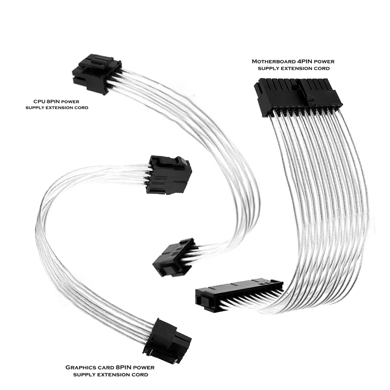 Computer PSU Extension Cable Kit, ATX / PCI-E / EPS  Power Cord GPU / CPU Transfer Adapter, Sleeved Silver-Plated Line