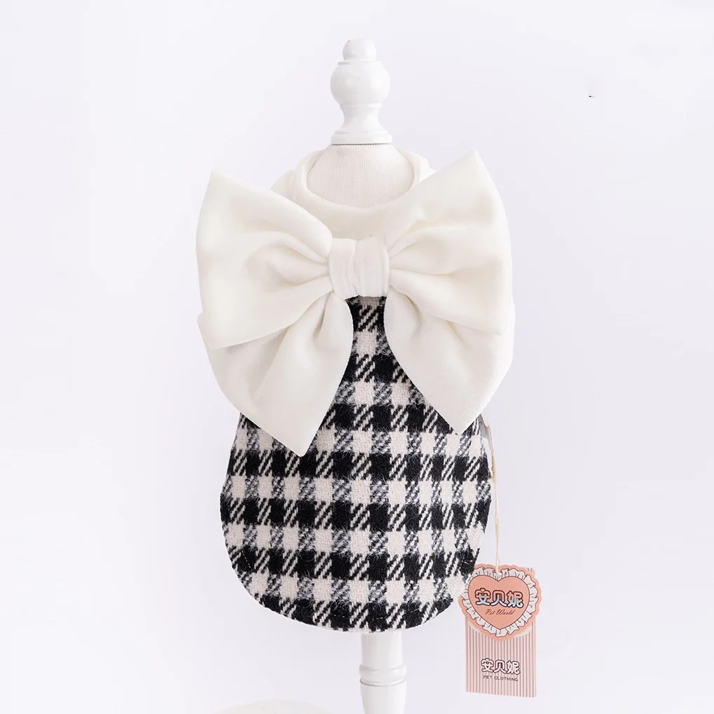 

Твидовые клетчатые платья для собак для маленьких собак Платье принцессы для собак с бантом Свадебное платье для домашних животных Торжественная одежда для щенков на день рождения