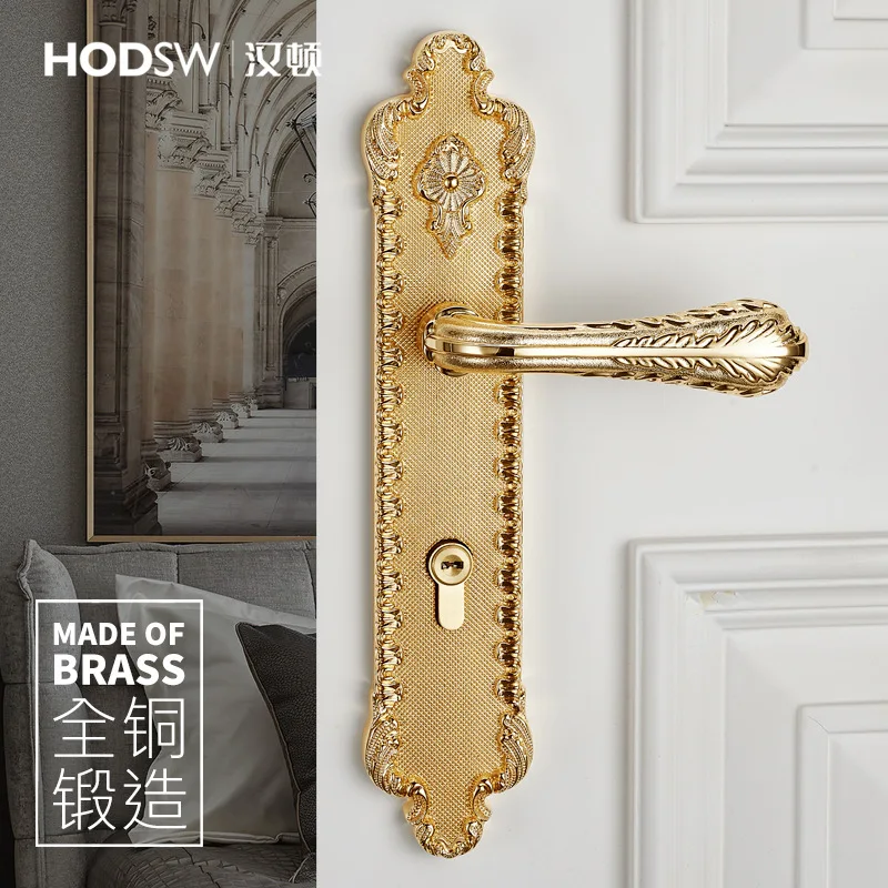 Door lock Indoor room Bedroom wooden door lock American gold luxury silent inner door lock