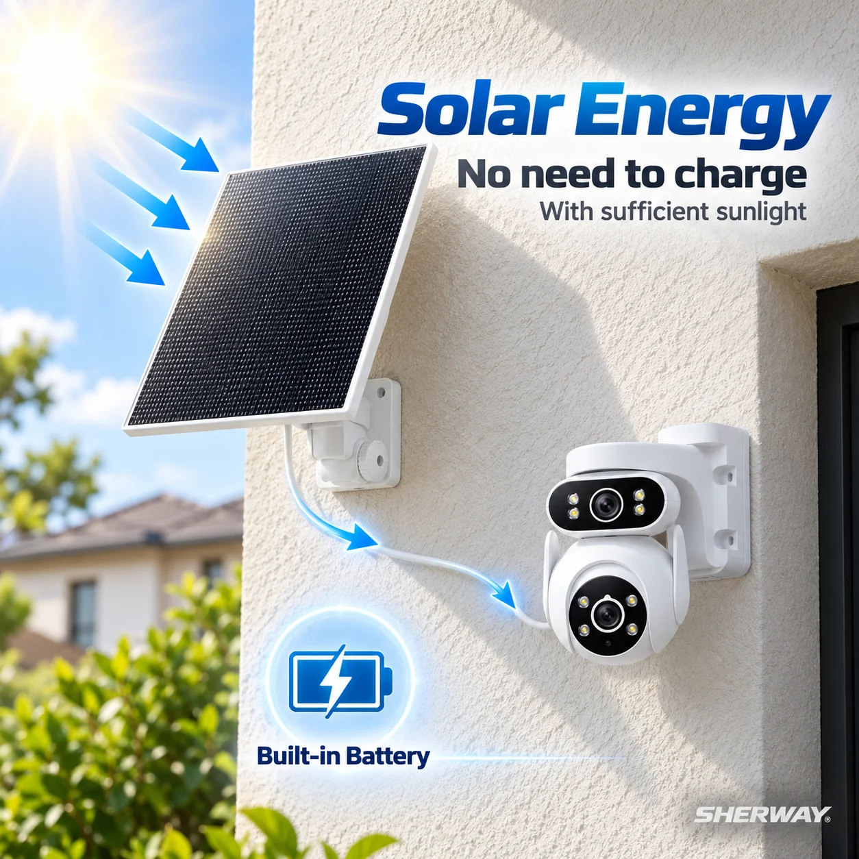 4K Solar Security Camera Outdoor Wireless 360° PTZ Dual Lens WiFi  Camera 8MP Color Night Vision PIR Solar Powered Surveillanc