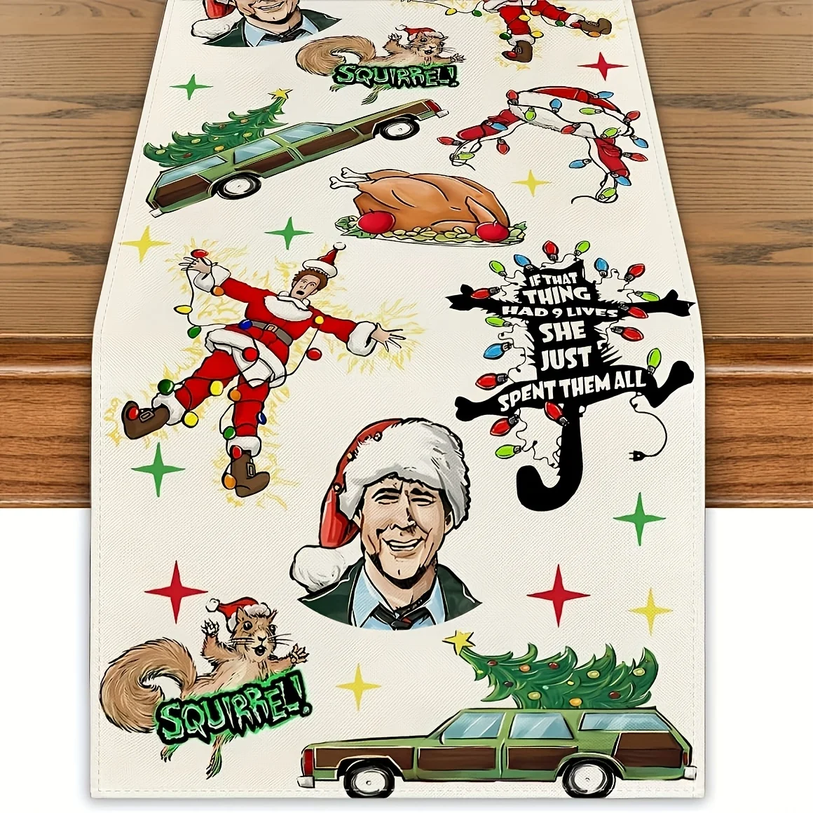 JIT Festive Table Runner Rectangular Christmas Decoration Eddie Cousin Dining Decor Fun Christmas Holiday for Family Gatherings