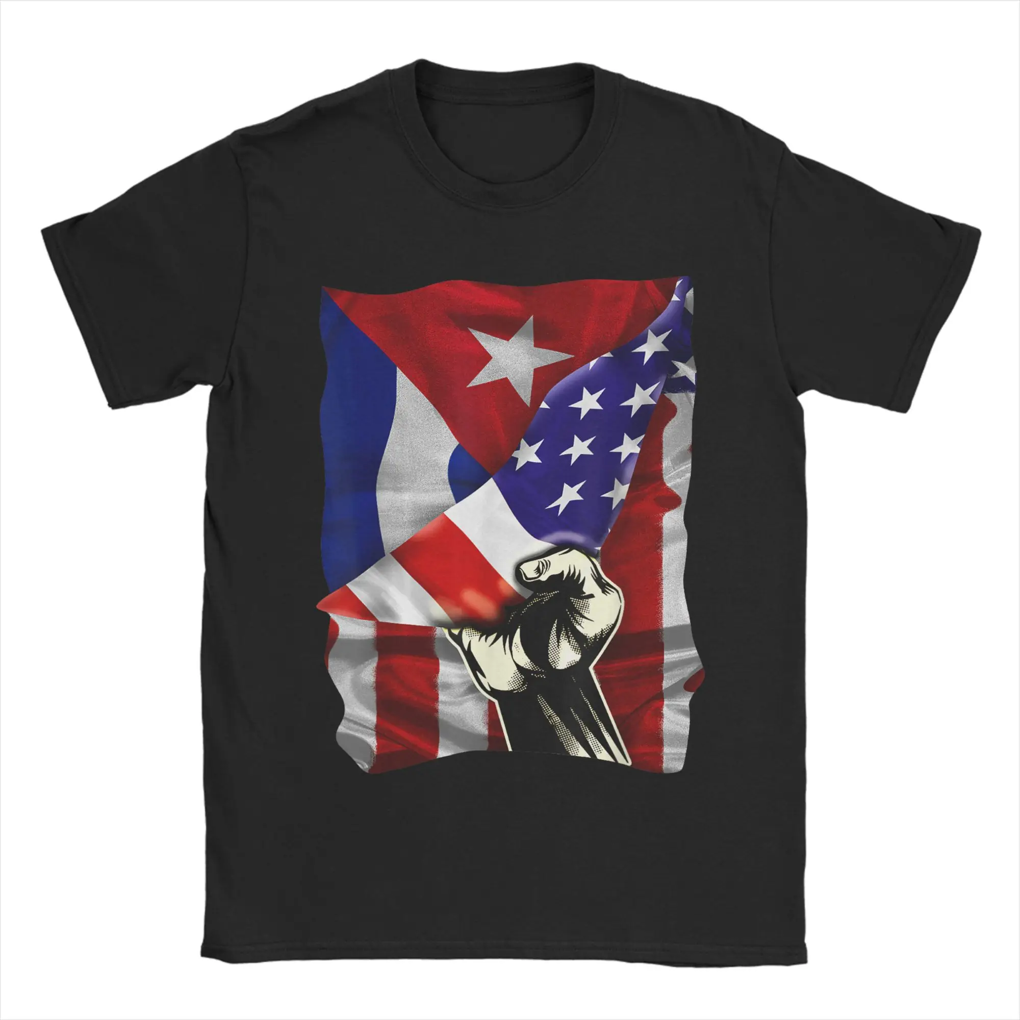 Half American Flag Cuban ROOTS USA Flag Cuba DNA T Shirt Men Women  Cotton  T-Shirt Crewneck  Tees Short Sleeve Clothes Summer