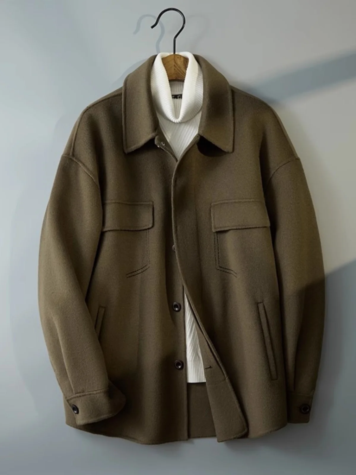 

Men's ort Woolen Camere Jaet Thiened Autumn Winter Korean Sle Windbreaker Coat Youthful Energy Long Sve Single B...