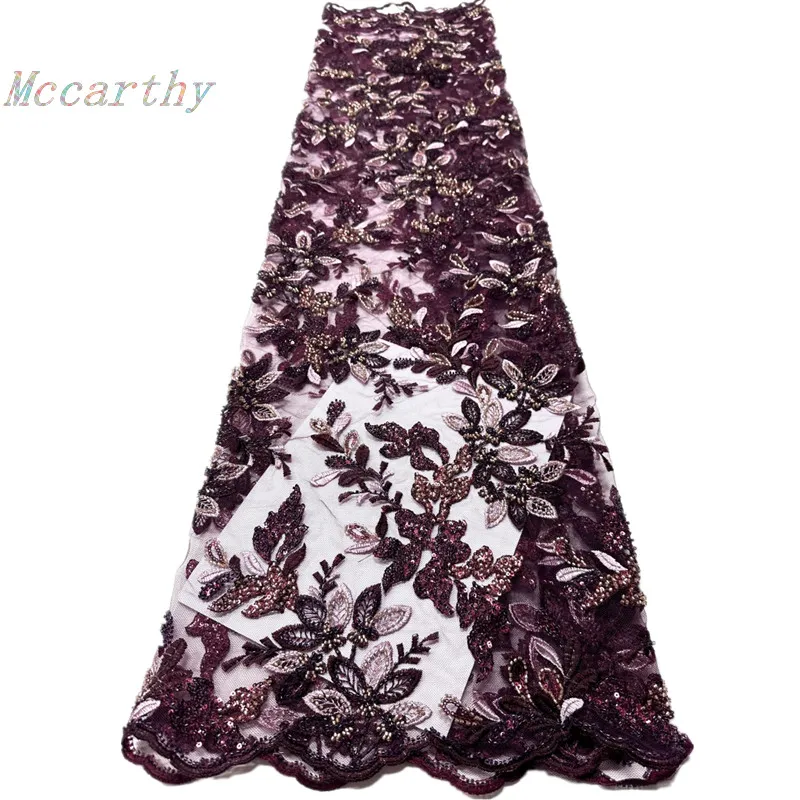 

Элитная ткань с ручной вышивкой бисером и кружевом, свадебная ткань класса люкс, французские и нигерийские пайетки и бисер, вышитые на тюле, 5 ярдов