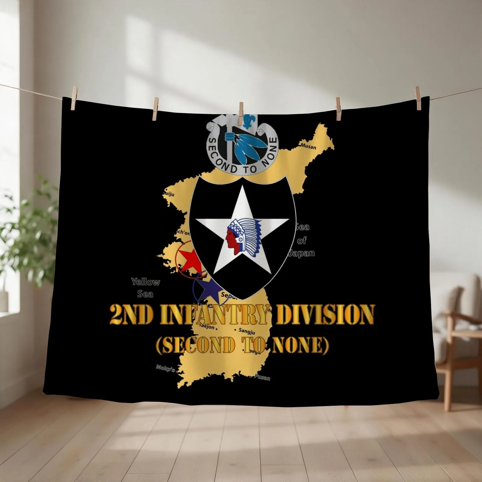 Army - Korea Map - 2nd Infantry Div - Second to None Throw Blanket Soft Plush Plaid Fashion Sofas Bed Fashionable Large Blankets