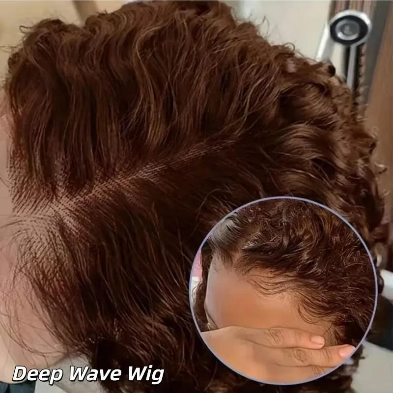 

36" hocolate Brown Curly Lace Front Wig Deep Wave 13x4 Hd Transparent Lace Frontal Wig 100% Human Hair For Women Brazilian Wig