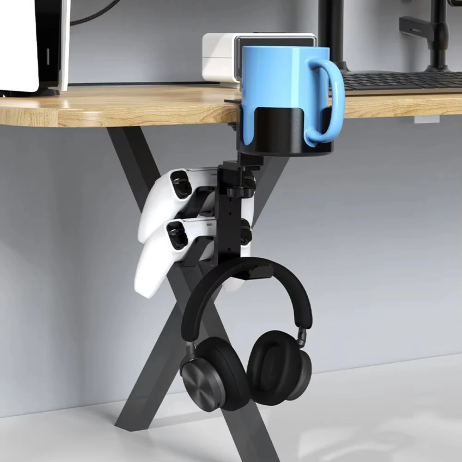 

게이머용 헤드폰 거치대 케이블 관리 스탠드, 데스크탑 정리함, 헤드폰 행어 게임 컨트롤러 스탠