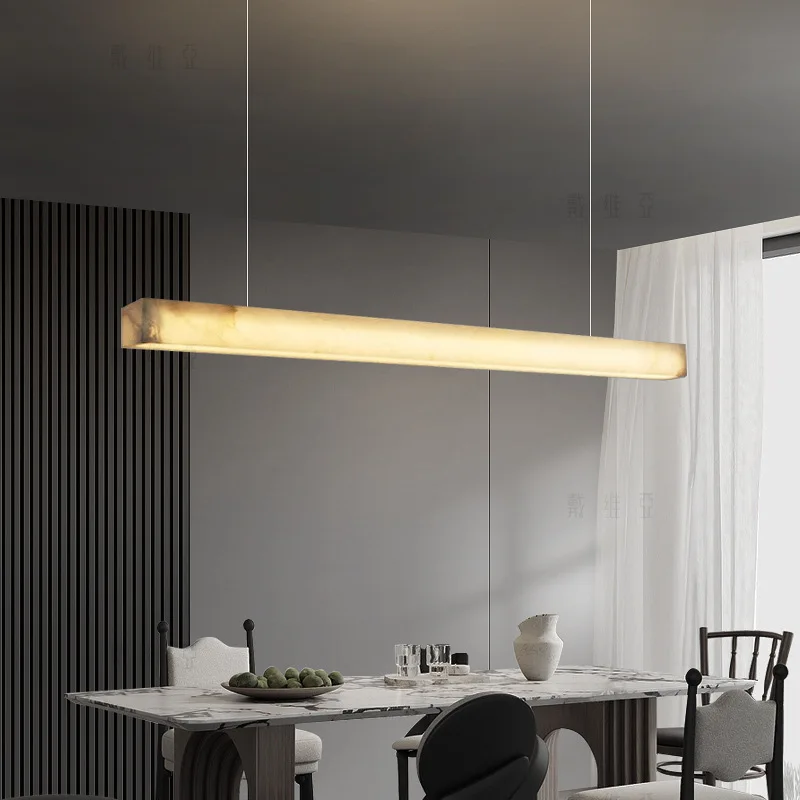 Modern linear pendant light, natural marble LED pendant light kitchen island dining room 80/100cm dimmable pendant light 40/50W,