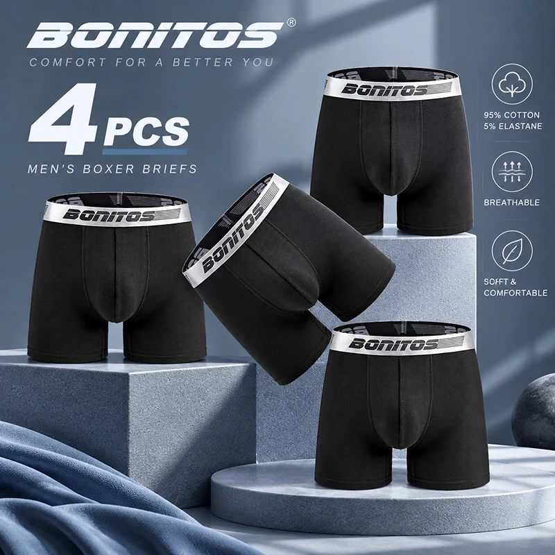 4pcs Cotton Men's Panties BONITOS Letter Waistband Underwear For Man Underpants Sexy Men Boxer Briefs Classic Homme Trunk