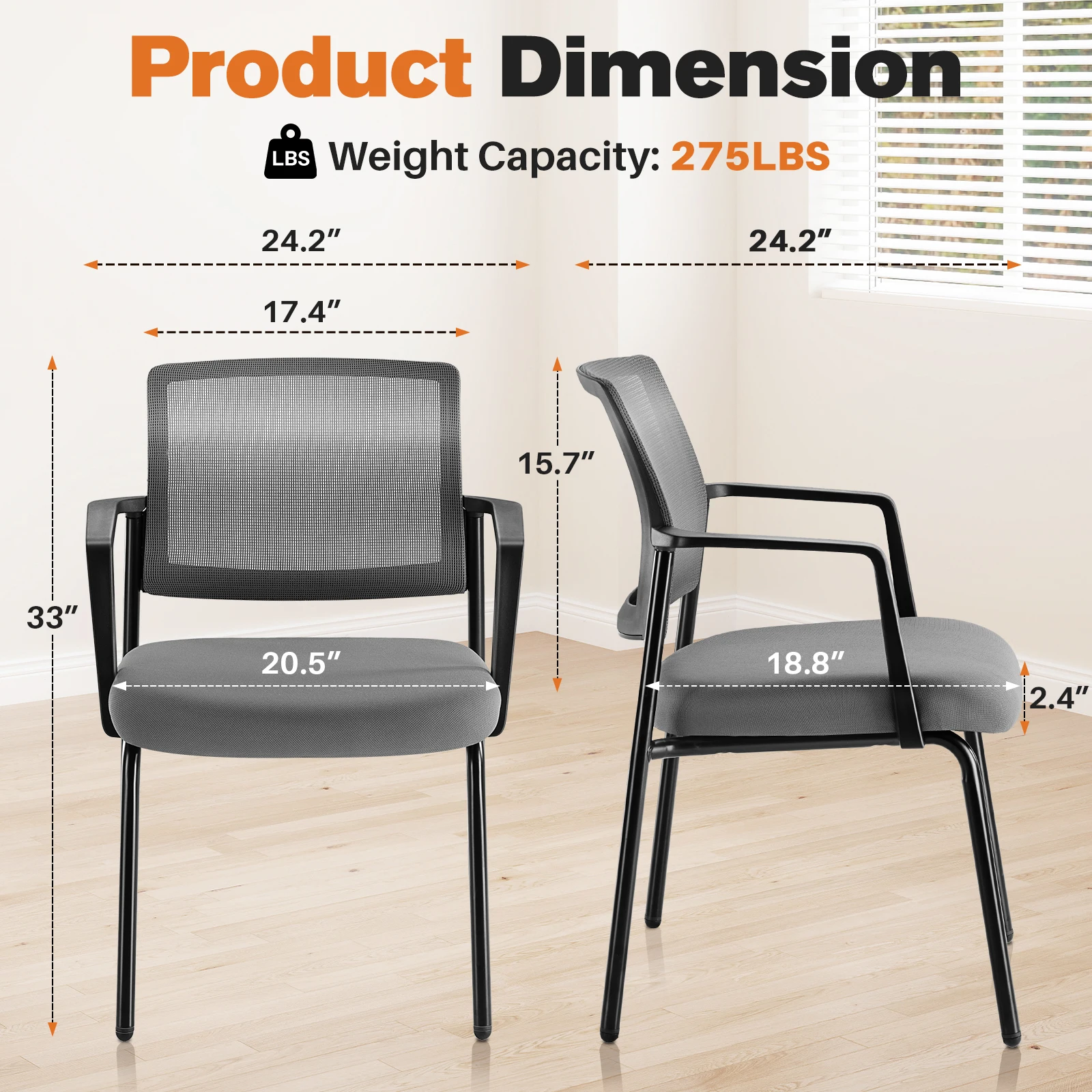 MCQ Mesh Stackable Office Chair Ergonomic Lumbar Support and Soft Sponge Cushion Space Saving Guest Reception Room Chairs