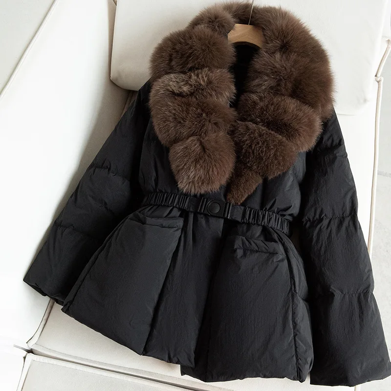الشتاء المرأة الأوروبية أسفل سترة التنقل الخامس الرقبة الثعلب الفراء سترة عصرية