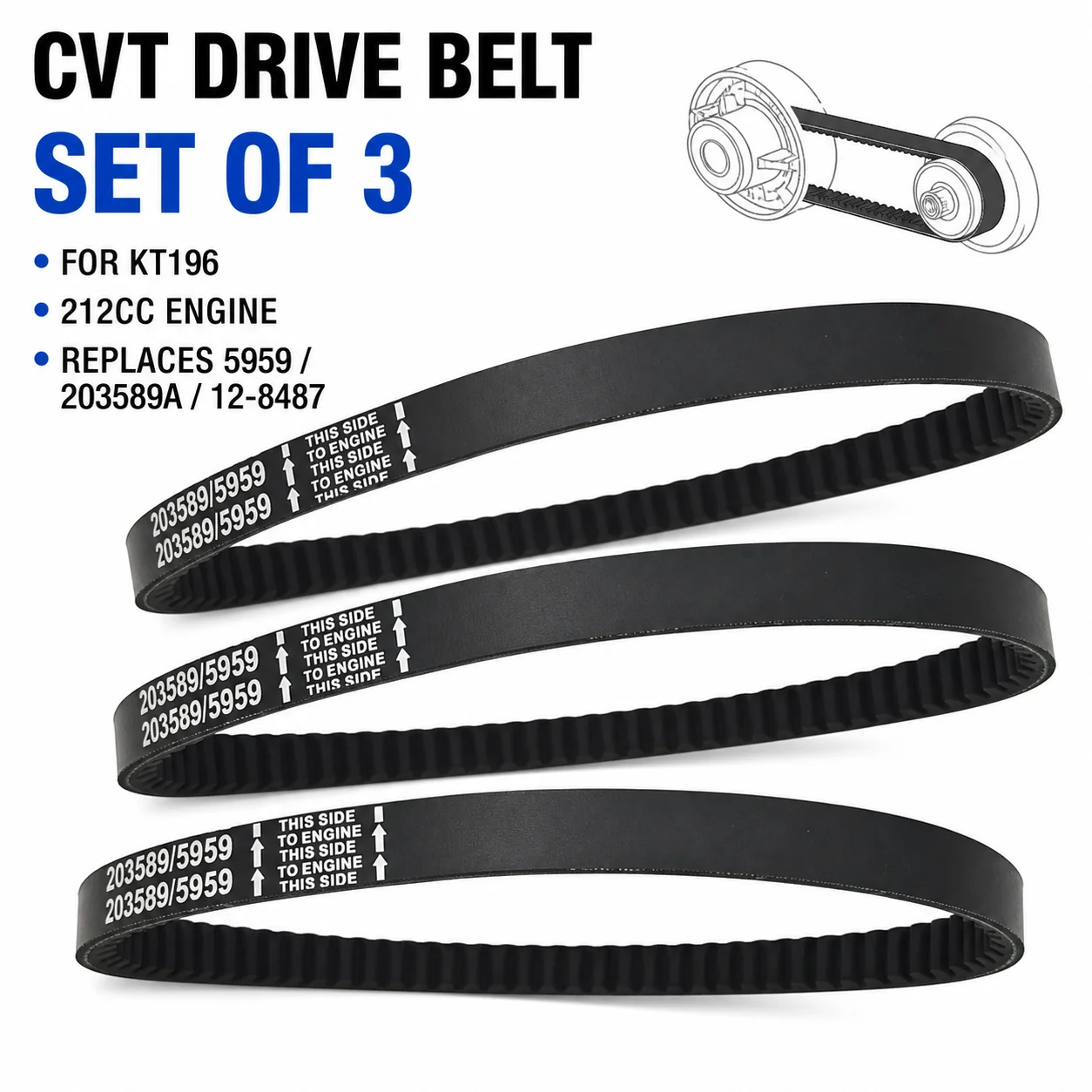 1PC/3PCS 30 Series Go Kart CVT Drive Belt 203589 5959 for Coleman KT196 CK196-T 212cc 6.5HP Engine ATV Parts And Accessories