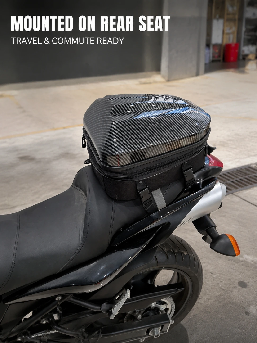 ABS Hard Shell Motorcycle Tail Bag, Expandable Helmet Storage Backpack, Waterproof Rear Seat Luggage Bag for Motorbike Riding