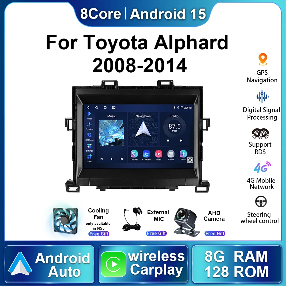 

Для Toyota Alphard H20 2008-2014 Android15 авторадио мультимедийный плеер стерео авто беспроводной Carplay автомобильный радиоприемник навигацияGPS 5G