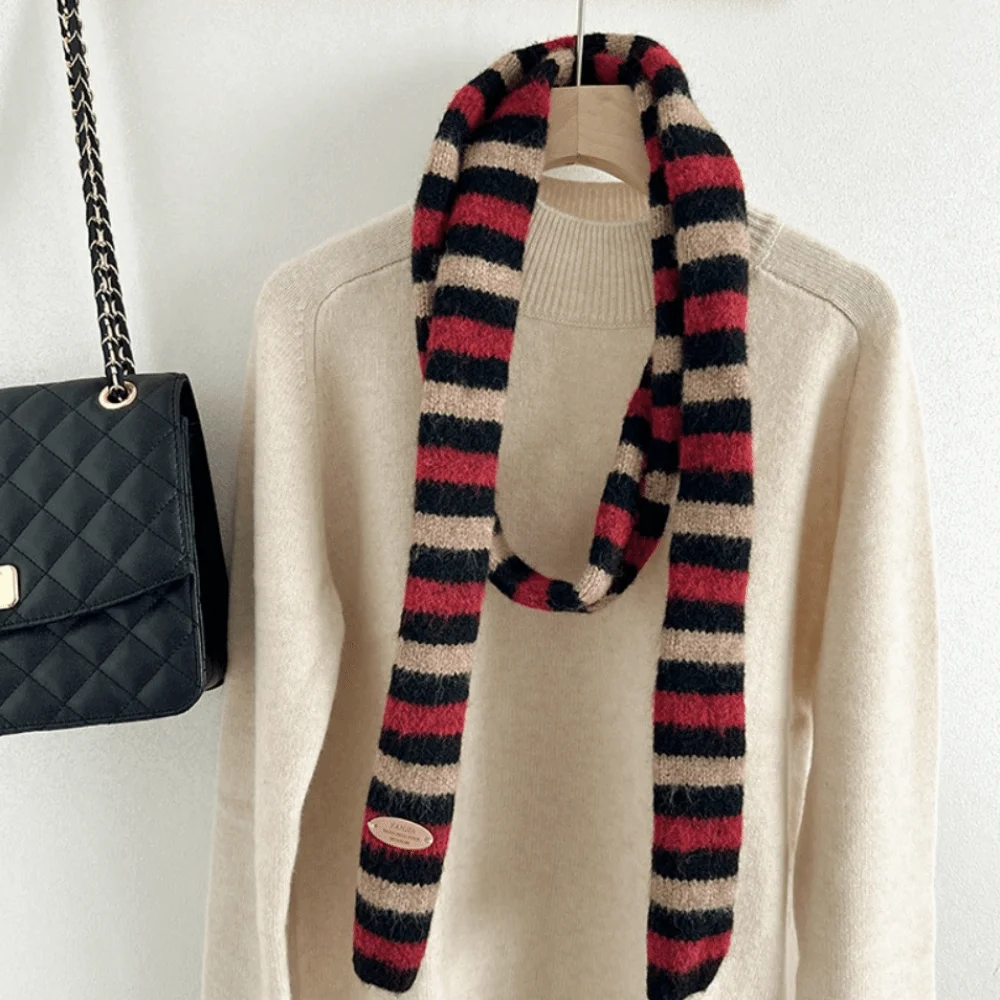 

Модный полосатый шарф в корейском стиле, утепленный кашемировый вязаный шарф, ветрозащитный узкий зимний платок на каждый день