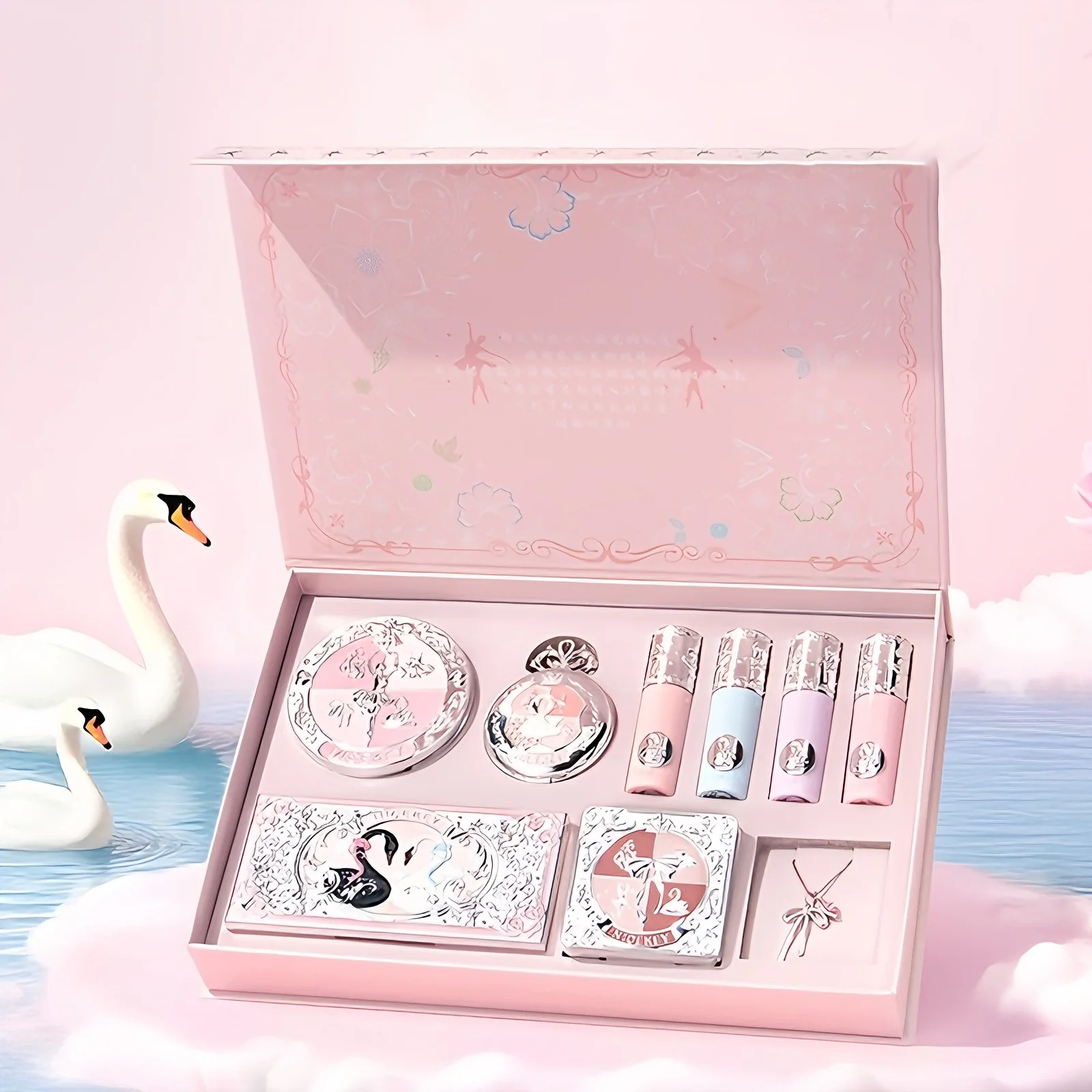 Swan Ballet 9‑Piece Makeup Gift Set for Women & Beginner Students, All‑in‑One Cosmetic Kit: Eyeshadow, Pressed Powder, Lipstick, Blush. Perfect Gift for Birthday, Valentine’s Day, Halloween, Exquisite Party Present